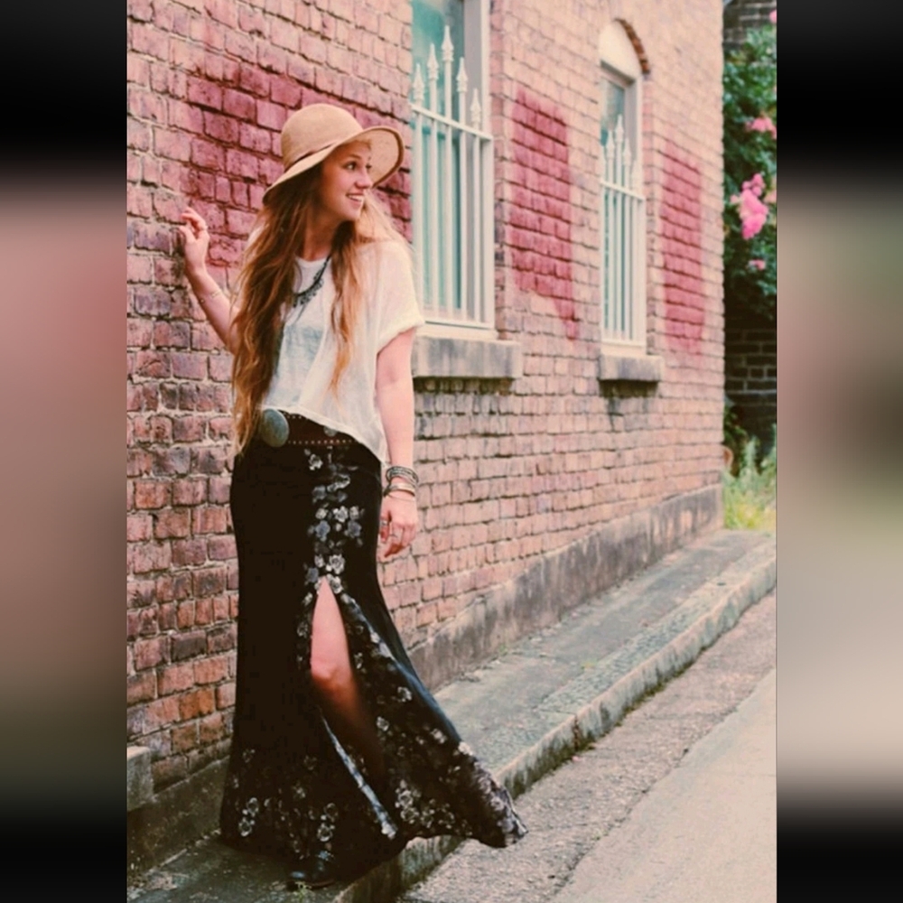 Free People Secret Garden Rose Maxi Skirt Black, Size 0